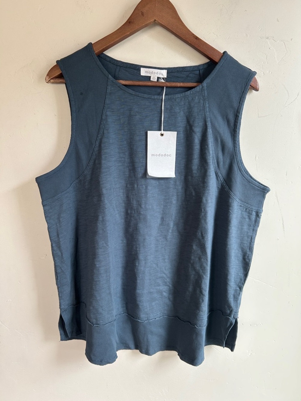 ▶️ Mododoc Cotton Slub Tank Top Womens XL Blue Sleeveless Casual NWT Soft